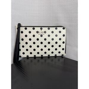 Kate Spade Black & White Polka Dot Wristlet — Saffiano Leather